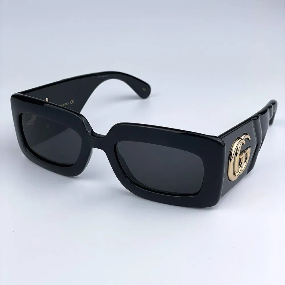 NEW Gucci GG0811S 001 Black Logo Gray Rectangle Anti-Reflective Unisex Sunglasse